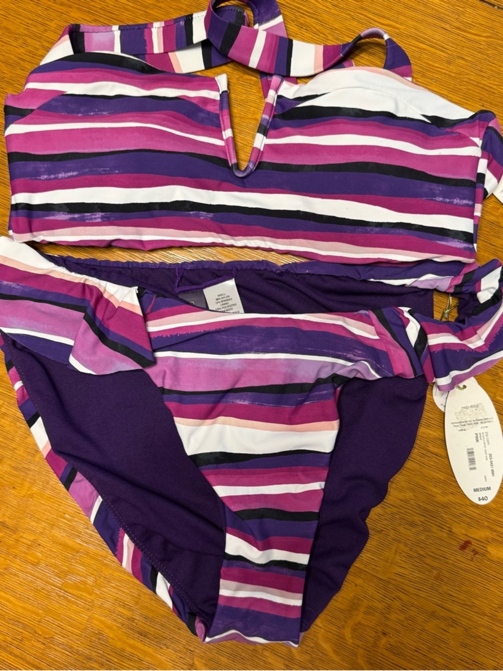 Women’s Purple & Pink Striped Two-Piece Swimsuit
